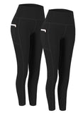 Fengbay 2 Pack High Waist Yoga Pants, Pocket Yoga Pants Tummy Control Workout Running 4 Way Stretch Yoga Leggings XX-Large Black & Dark Grey