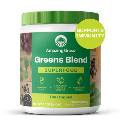 Amazing Grass Greens Blend Superfood: Super Greens Powder with Spirulina, Chlorella, Beet Root Powder, Digestive Enzymes, Prebiotics & Probiotics, Original, 30 Servings (Packaging May Vary) 30 Servings (Pack of 1)