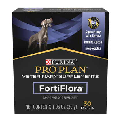 Purina Fortiflora Probiotics for Dogs, Pro Plan Veterinary Supplements Powder Probiotic Dog Supplement ,30 Count (Pack of 1) Powder Sachets 30 Count (Pack of 1)