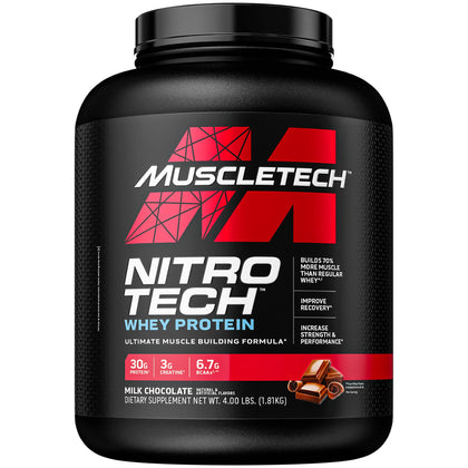 Whey Protein Powder | MuscleTech Nitro-Tech Whey Protein Isolate & Peptides | Lean Protein Powder for Muscle Gain | Muscle Builder for Men & Women | Sports Nutrition | Chocolate, 4 lb (40 Servings) 4 Pound (Pack of 1)