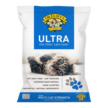 Dr. Elsey’s Premium Clumping Cat Litter - Ultra - 99.9% Dust-Free, Low Tracking, Hard Clumping, Superior Odor Control, Unscented & Natural Ingredients 40 lb