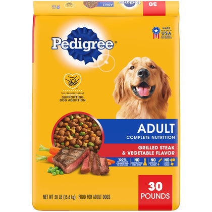 Pedigree Complete Nutrition Adult Dry Dog Food Grilled Steak & Vegetable Flavor Dog Kibble, 30 lb. Bag New 30 Pound (Pack of 1)
