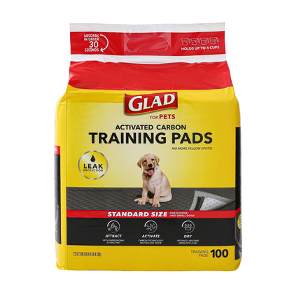 Glad for Pets Black Charcoal Training Pads for Dogs, 23" x 23" - Super Absorbent & Odor Neutralizing Dog Potty Pads, Leak-Resistant Puppy Pee Pads, Pheromone Attractant for Easy Training, Pack of 100 Regular - 23" x 23" 100 Count