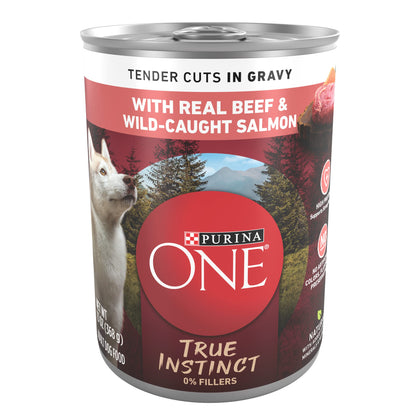 Purina ONE Natural Wet Dog Food Gravy, True Instinct Tender Cuts With Real Beef and Salmon - 13 oz. Can 13 Ounce (Pack of 12) True Instinct - Beef & Wild-Caught Salmon