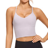 VIBOJOY Longline Strappy Padded Sports Bras Workout Running Tank Crop Tops Yoga Gym Fitness Activewear for Women Medium Green