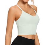 VIBOJOY Longline Strappy Padded Sports Bras Workout Running Tank Crop Tops Yoga Gym Fitness Activewear for Women Medium Green