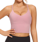 VIBOJOY Longline Strappy Padded Sports Bras Workout Running Tank Crop Tops Yoga Gym Fitness Activewear for Women Medium Green