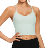 VIBOJOY Longline Strappy Padded Sports Bras Workout Running Tank Crop Tops Yoga Gym Fitness Activewear for Women Medium Green