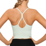 VIBOJOY Longline Strappy Padded Sports Bras Workout Running Tank Crop Tops Yoga Gym Fitness Activewear for Women Medium Green