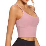 VIBOJOY Longline Strappy Padded Sports Bras Workout Running Tank Crop Tops Yoga Gym Fitness Activewear for Women Medium Green