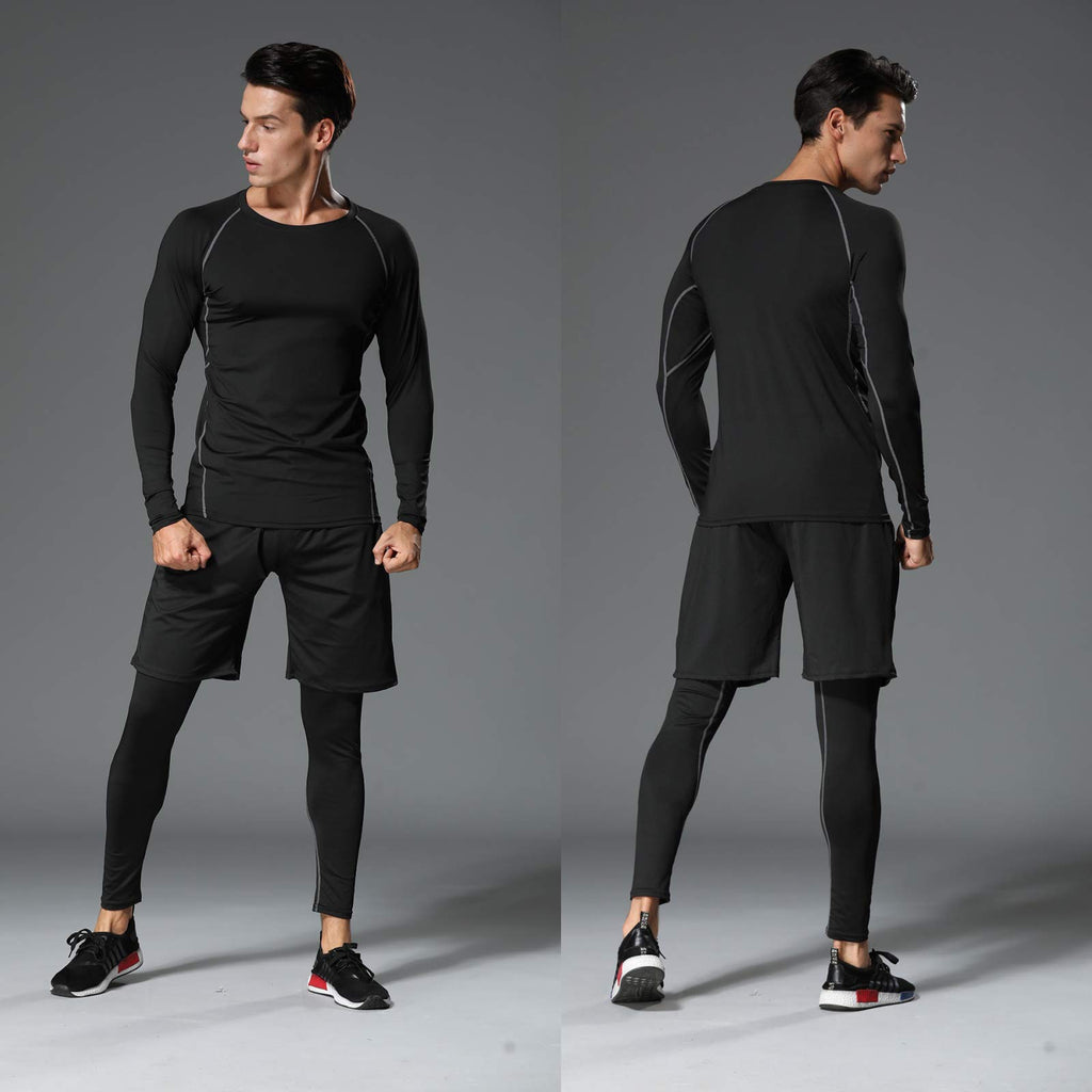 BOOMCOOL Men's Workout Clothes Gym Clothes Running Outfit Compression Pants  Shirt Top Long Sleeve Jacket Black : : Clothing, Shoes &  Accessories