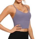 VIBOJOY Longline Strappy Padded Sports Bras Workout Running Tank Crop Tops Yoga Gym Fitness Activewear for Women Medium Green