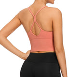 VIBOJOY Longline Strappy Padded Sports Bras Workout Running Tank Crop Tops Yoga Gym Fitness Activewear for Women Medium Green