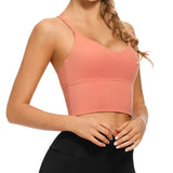 VIBOJOY Longline Strappy Padded Sports Bras Workout Running Tank Crop Tops Yoga Gym Fitness Activewear for Women Medium Green